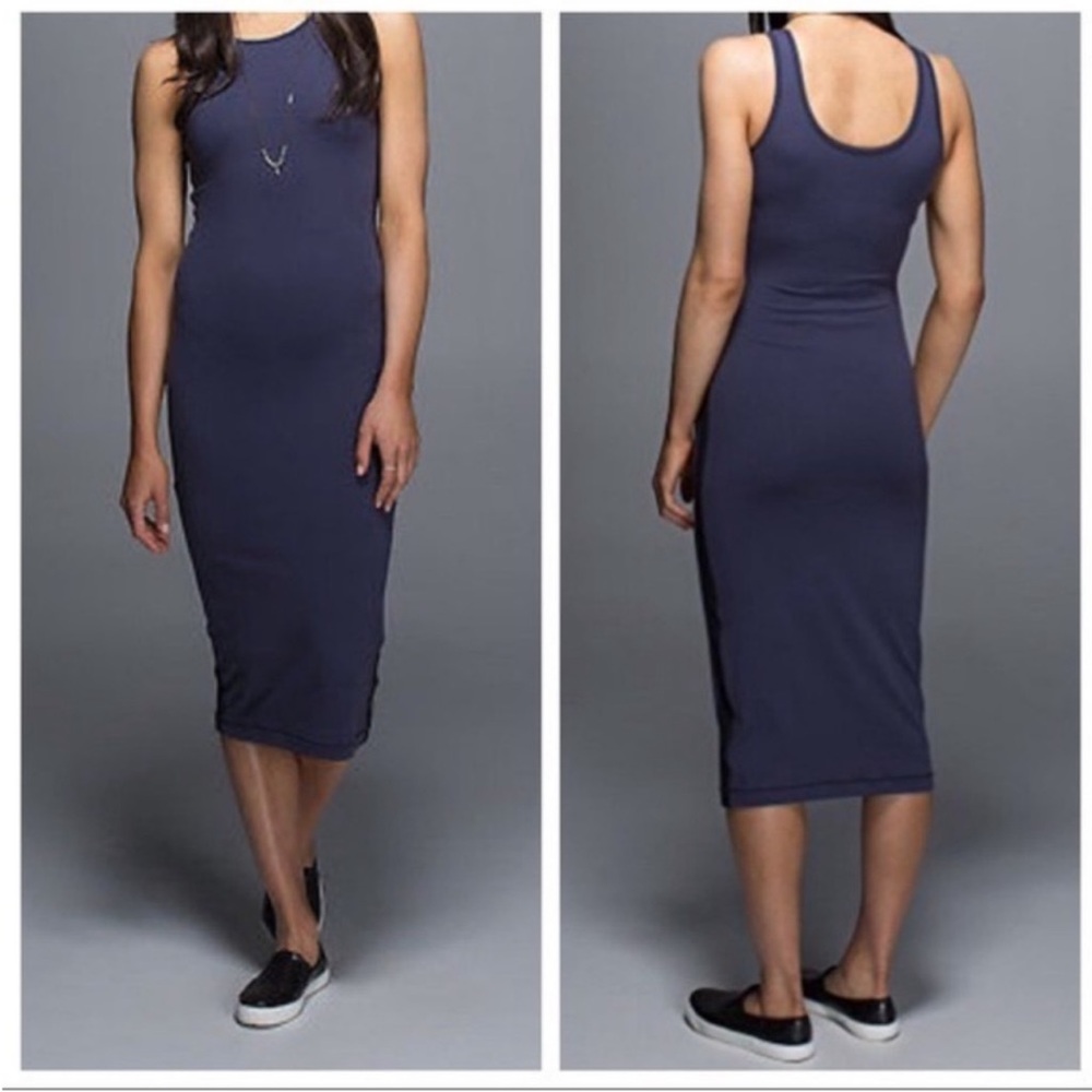 RARE Lululemon Lab Noir Bodycon Midi Dress Cadet Blue - Picture 13 of 13